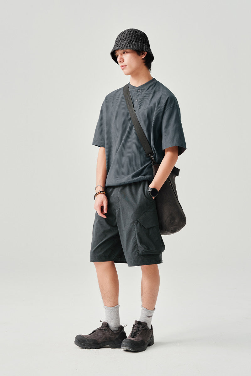 SOLOTEX Waffle Polo Henley Short Sleeve T-Shirt NLBLDXT050