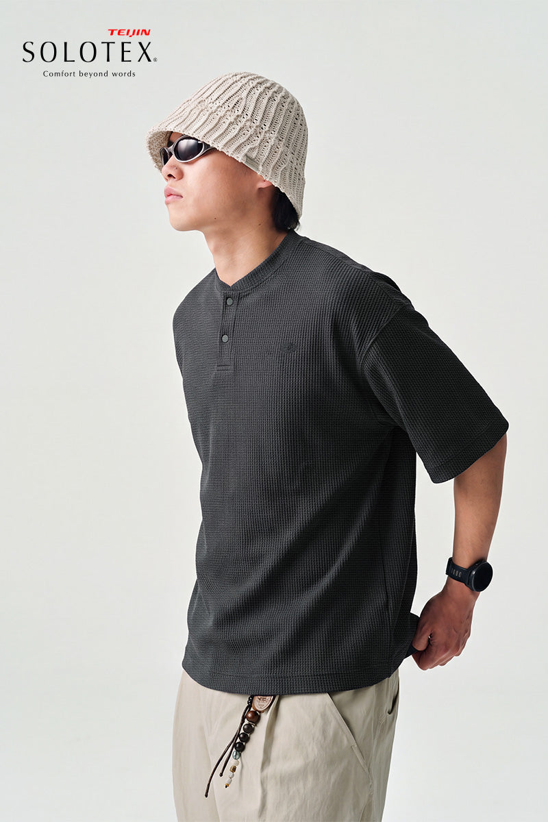 SOLOTEX Waffle Polo Henley Short Sleeve T-Shirt NLBLDXT050