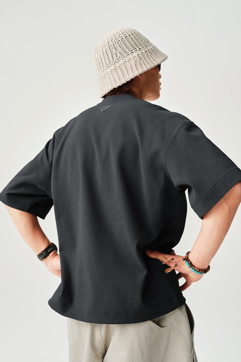 SOLOTEX Waffle Polo Henley Short Sleeve T-Shirt NLBLDXT050
