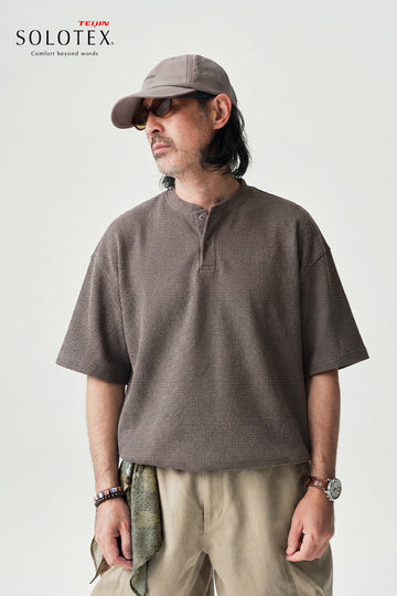 SOLOTEX Waffle Polo Henley Short Sleeve T-Shirt NLBLDXT050
