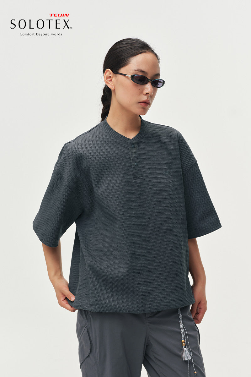 SOLOTEX Waffle Polo Henley Short Sleeve T-Shirt NLBLDXT050
