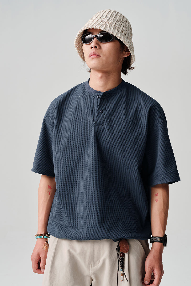 SOLOTEX Waffle Polo Henley Short Sleeve T-Shirt NLBLDXT050