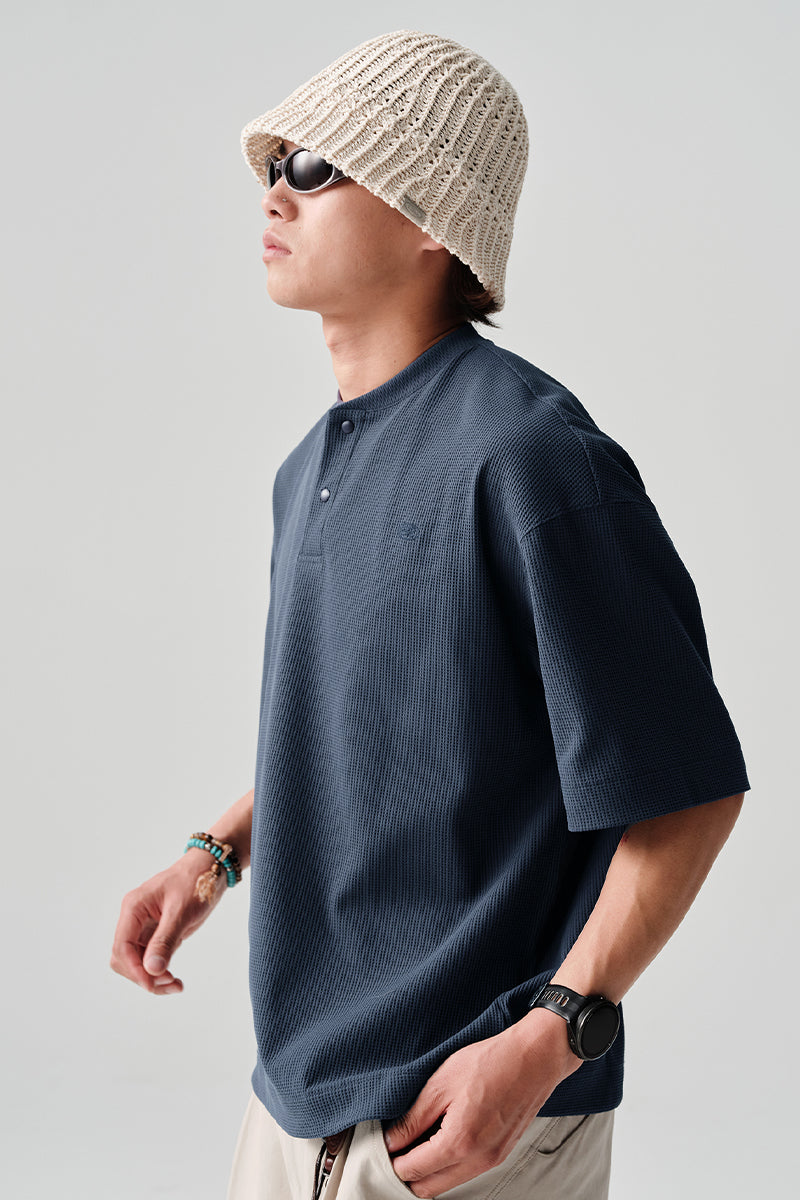 SOLOTEX Waffle Polo Henley Short Sleeve T-Shirt NLBLDXT050