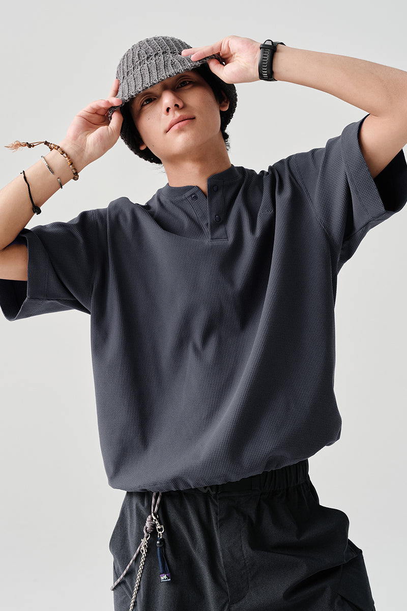 SOLOTEX Waffle Polo Henley Short Sleeve T-Shirt NLBLDXT050