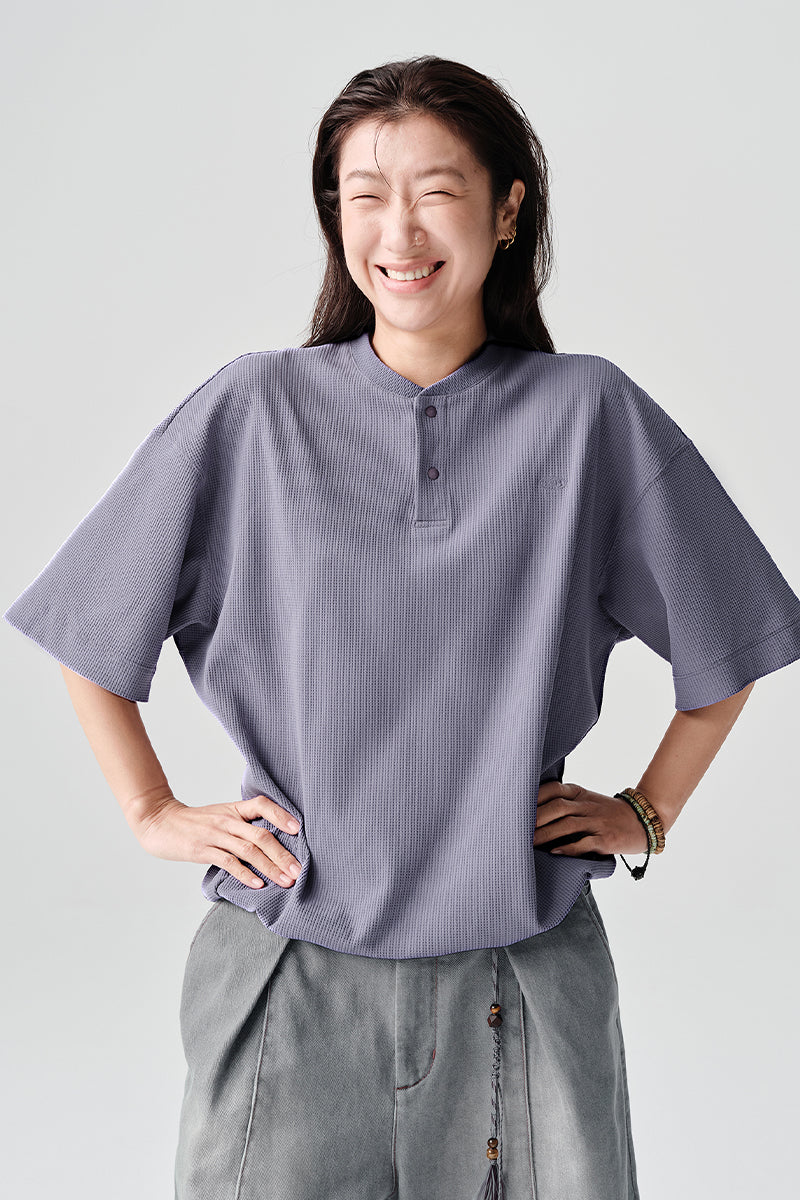 SOLOTEX Waffle Polo Henley Short Sleeve T-Shirt NLBLDXT050